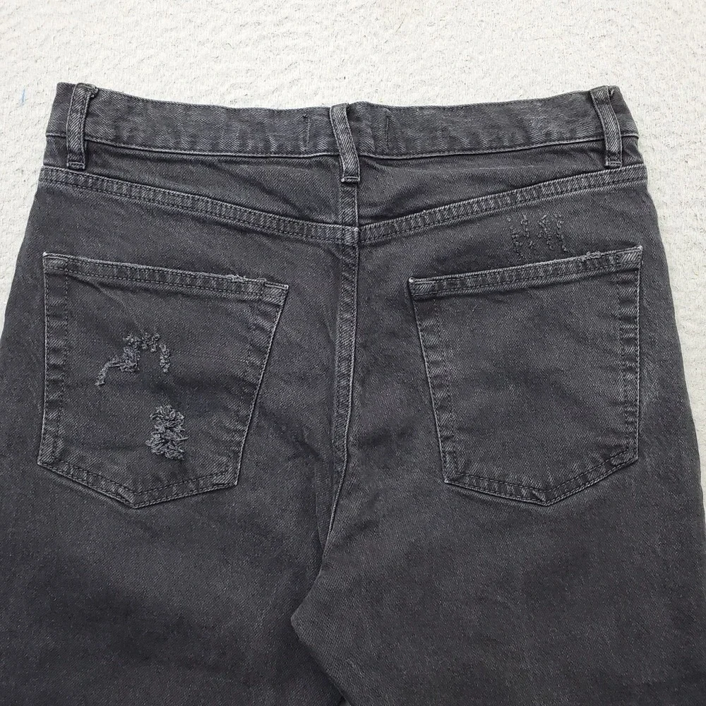 Free People Straight Leg Jeans Women's 28 Black Denim Ripped Button‎ Fly